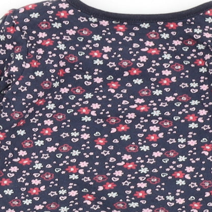 Early Days Girls Blue Floral 100% Cotton Basic T-Shirt Size 0-3 Months Round Neck Snap - Flowers