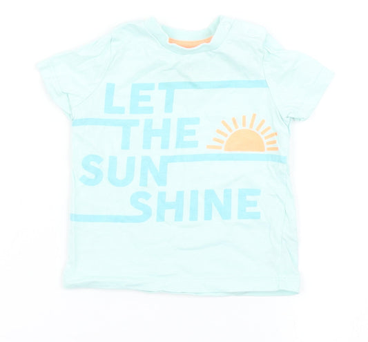 F&F Boys Blue  100% Cotton Basic T-Shirt Size 3-6 Months Round Neck Snap - Let the sun shine
