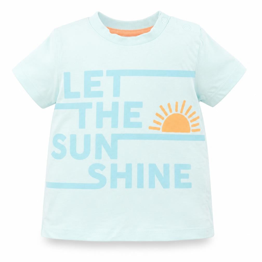 F&F Boys Blue  100% Cotton Basic T-Shirt Size 3-6 Months Round Neck Snap - Let the sun shine