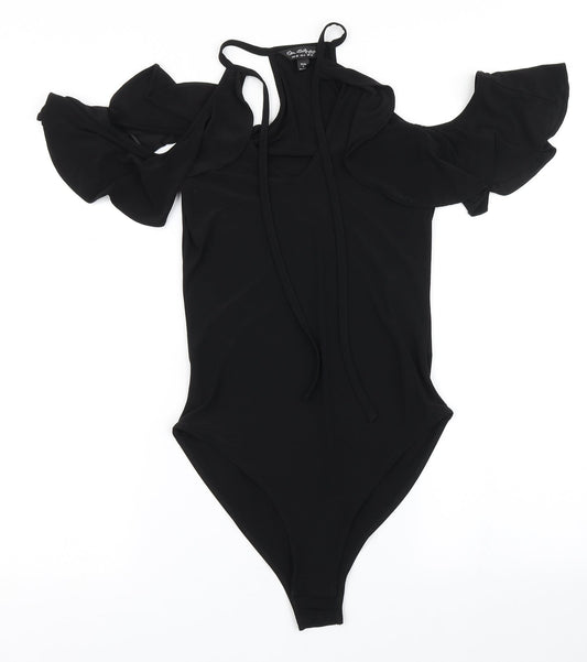 Miss Selfridge Womens Black  Polyester Bodysuit One-Piece Size 10   - Cold Shoulder