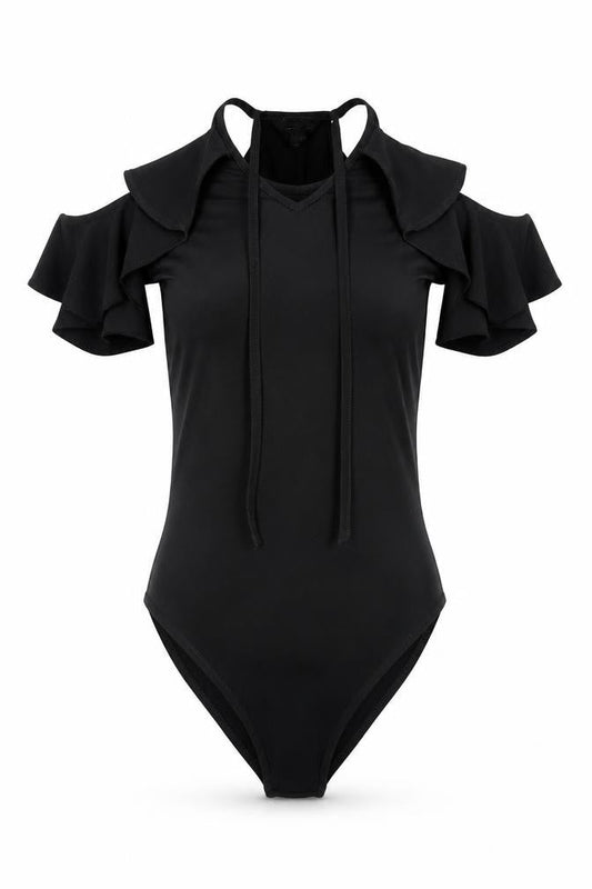 Miss Selfridge Womens Black  Polyester Bodysuit One-Piece Size 10   - Cold Shoulder