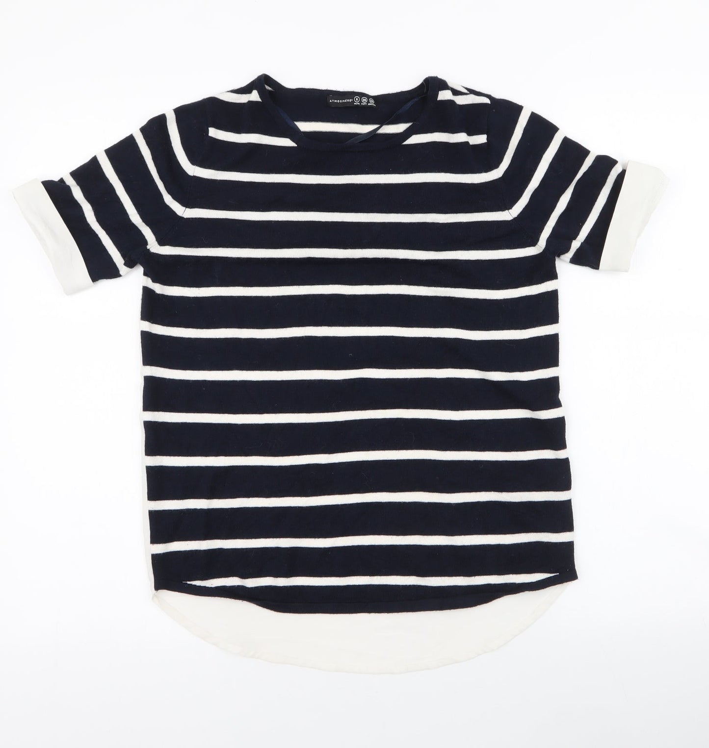 Atmosphere Womens Blue Striped Viscose Jersey Blouse Size 8 Round Neck - chiffon back