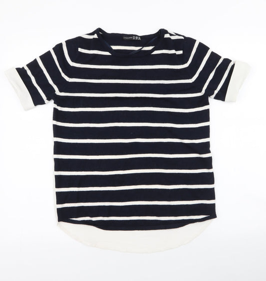 Atmosphere Womens Blue Striped Viscose Jersey Blouse Size 8 Round Neck - chiffon back