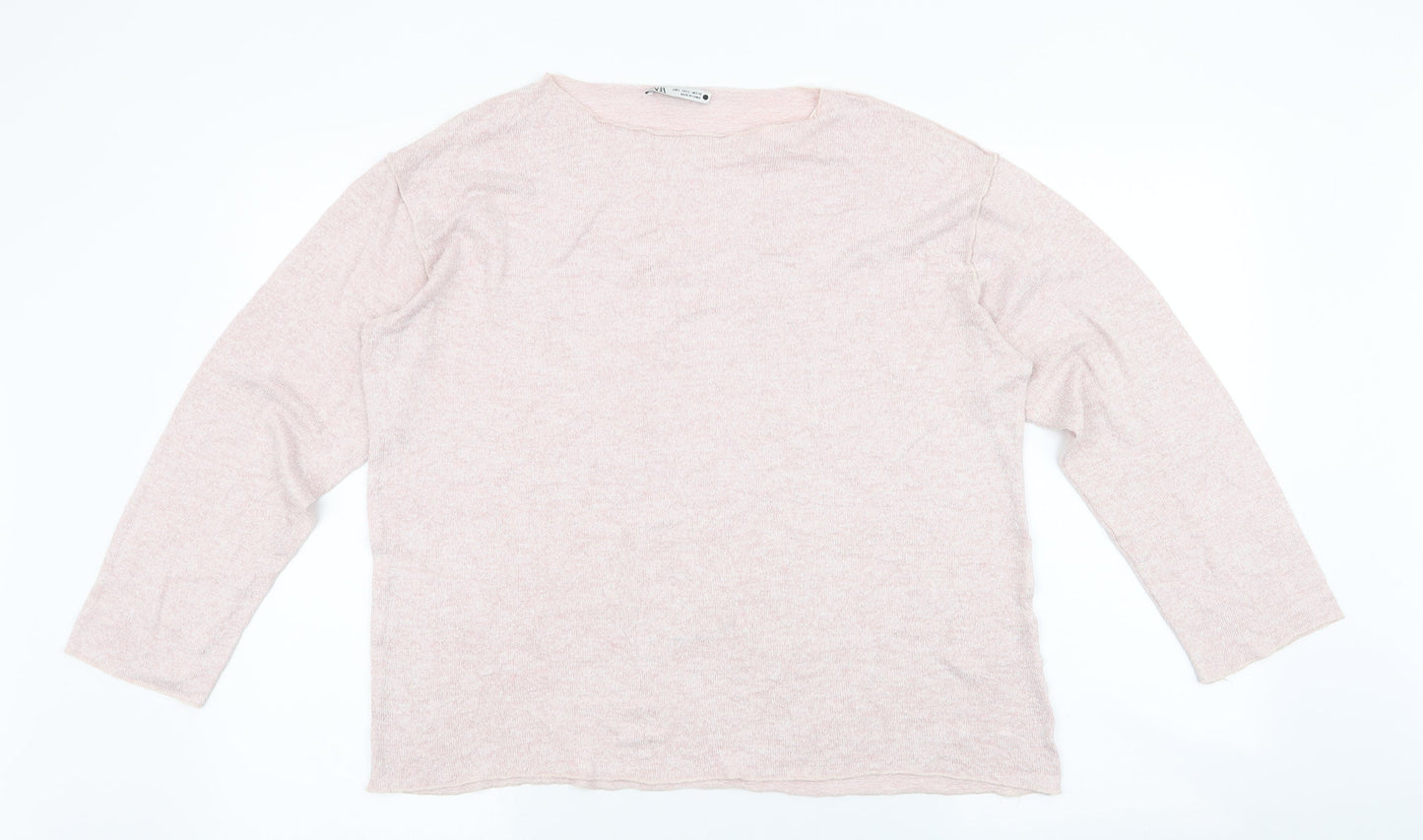 Zara Womens Pink  Polyester Jersey T-Shirt Size L Boat Neck