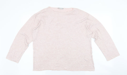 Zara Womens Pink  Polyester Jersey T-Shirt Size L Boat Neck