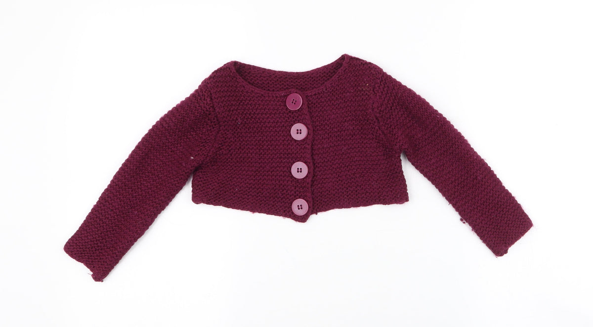 Dunnes Girls Purple Round Neck  Acrylic Cardigan Jumper Size 3 Years  Button - cropped