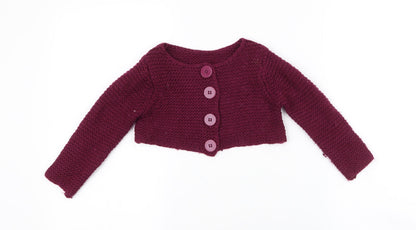 Dunnes Girls Purple Round Neck  Acrylic Cardigan Jumper Size 3 Years  Button - cropped
