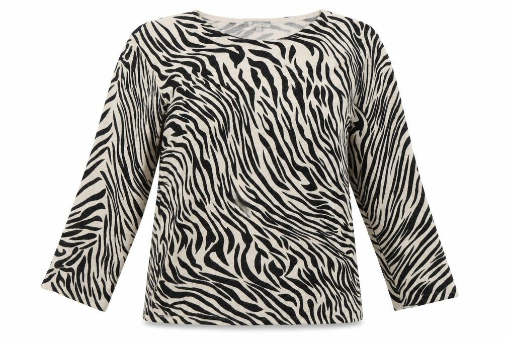 Maimoda Womens Beige Animal Print Viscose Basic Blouse Size L Round Neck