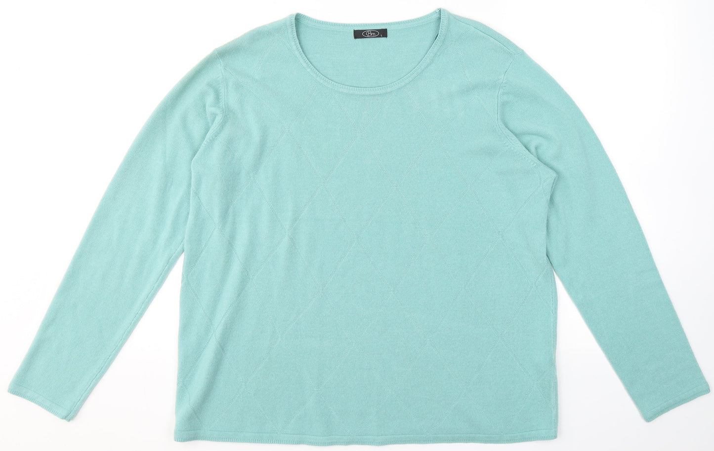 BM Womens Blue Round Neck  Acrylic Pullover Jumper Size L