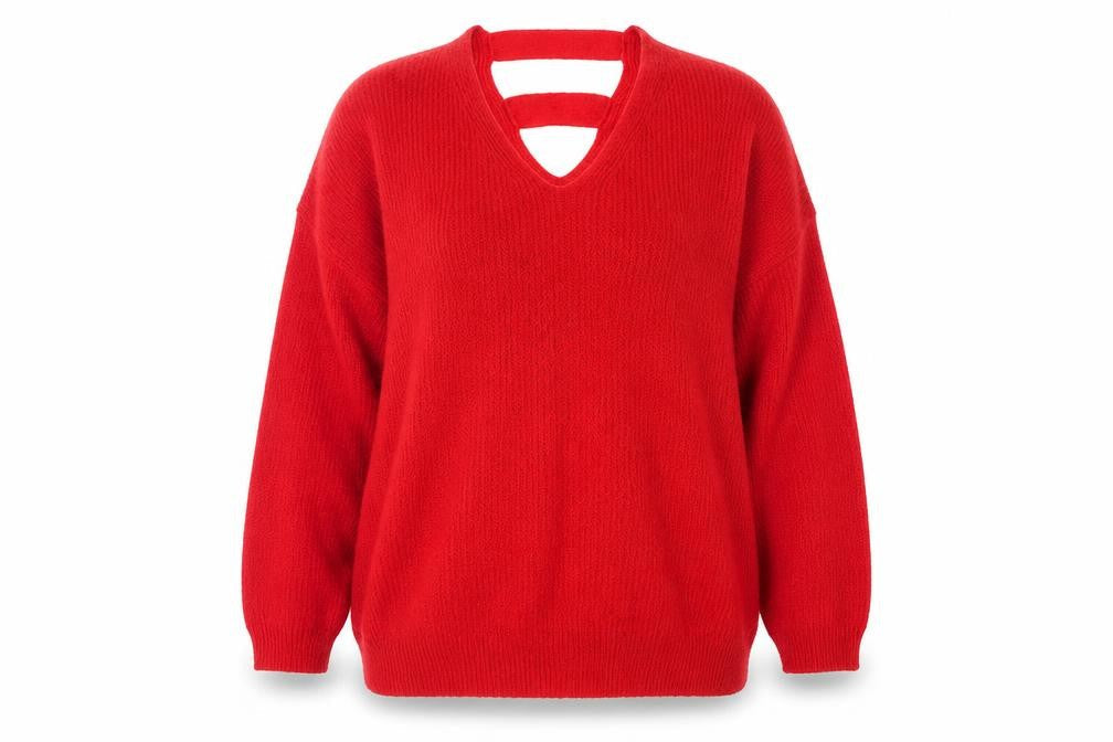 F&F Womens Red V-Neck  Acrylic Pullover Jumper Size 14