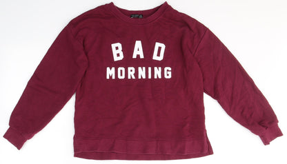 Preloved Bershka Womens Red  Polyester Pullover Sweatshirt Size M   - bad morning - Front