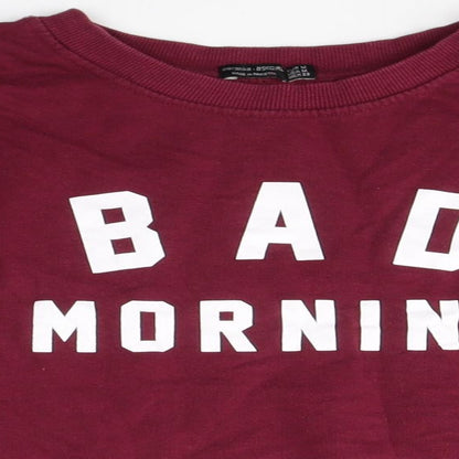 Preloved Bershka Womens Red  Polyester Pullover Sweatshirt Size M   - bad morning - Detail