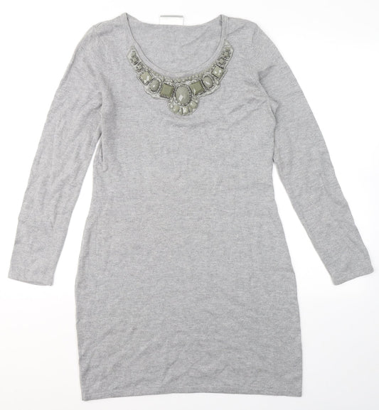 Wallis Womens Grey  Cotton A-Line  Size S  Round Neck