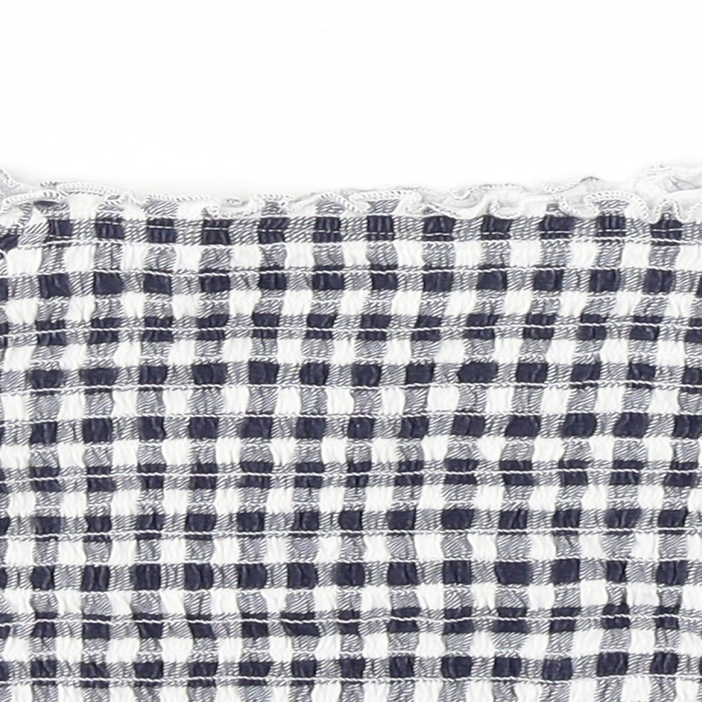 Primark Girls Blue Check Cotton Basic T-Shirt Size 6-7 Years Boat Neck