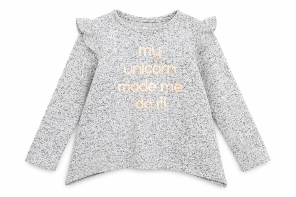 Matalan Girls Grey  Viscose Basic T-Shirt Size 5 Years Crew Neck  - My Unicorn made me Do it!