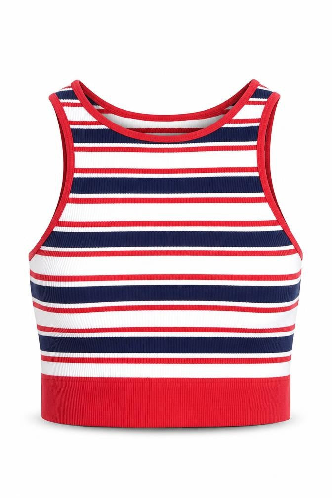 Dunnes Womens Multicoloured Striped Nylon Cropped Tank Size XS Round Neck