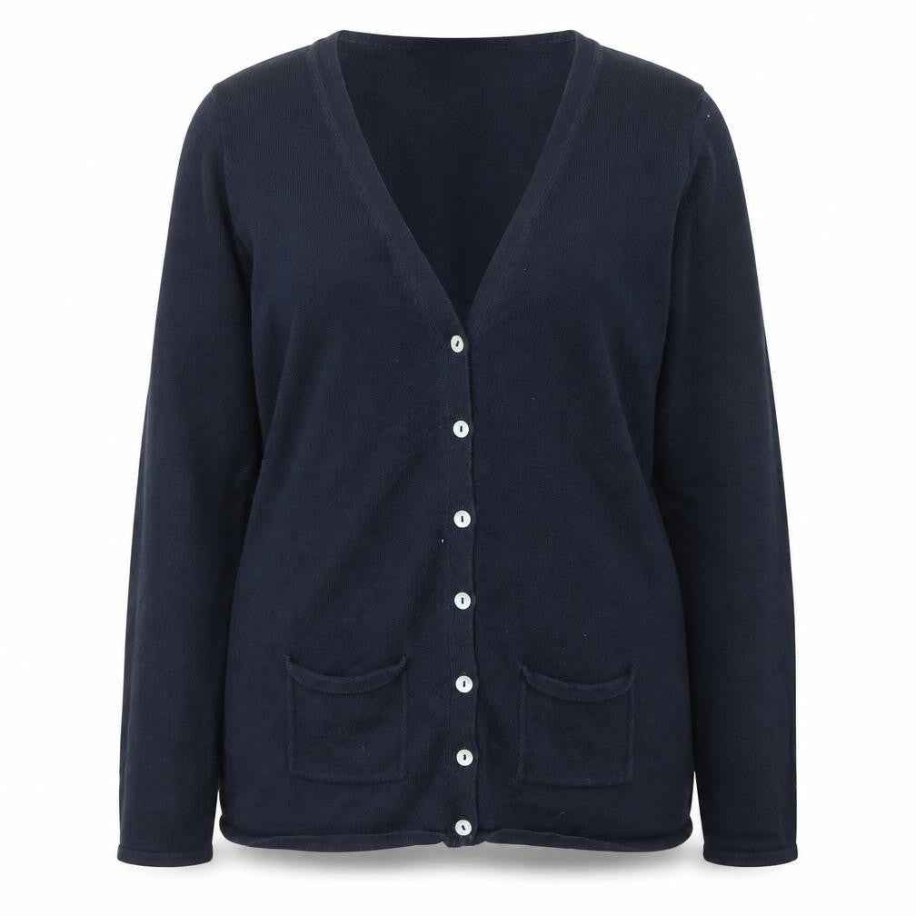 Henbury Womens Blue V-Neck  Cotton Cardigan Jumper Size S