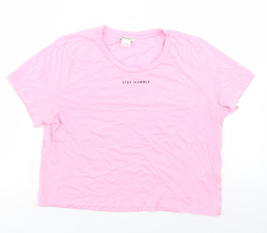 Monki Womens Pink  Cotton Cropped T-Shirt Size S Crew Neck - Stay Humble