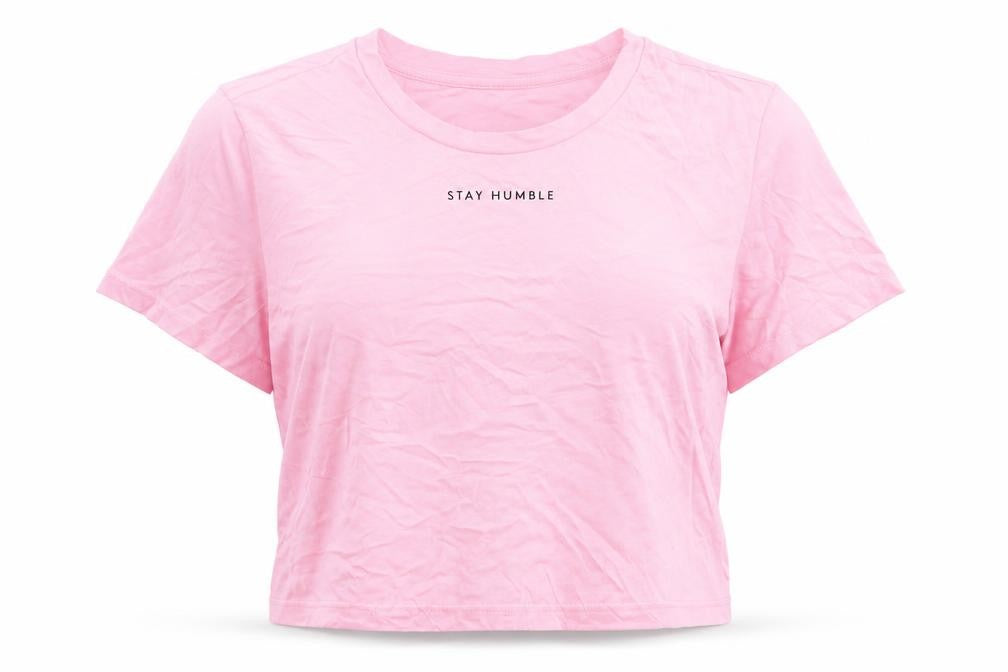 Monki Womens Pink  Cotton Cropped T-Shirt Size S Crew Neck - Stay Humble