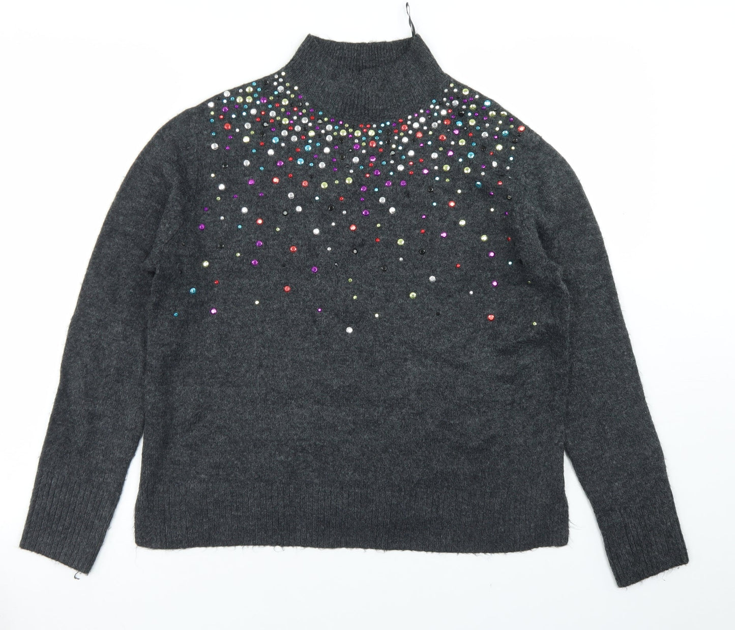 TU Womens Grey Mock Neck  Acrylic Pullover Jumper Size 8