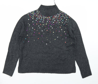 Tu Womens Grey Mock Neck  Acrylic Pullover Jumper Size 8