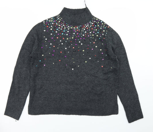 TU Womens Grey Mock Neck  Acrylic Pullover Jumper Size 8