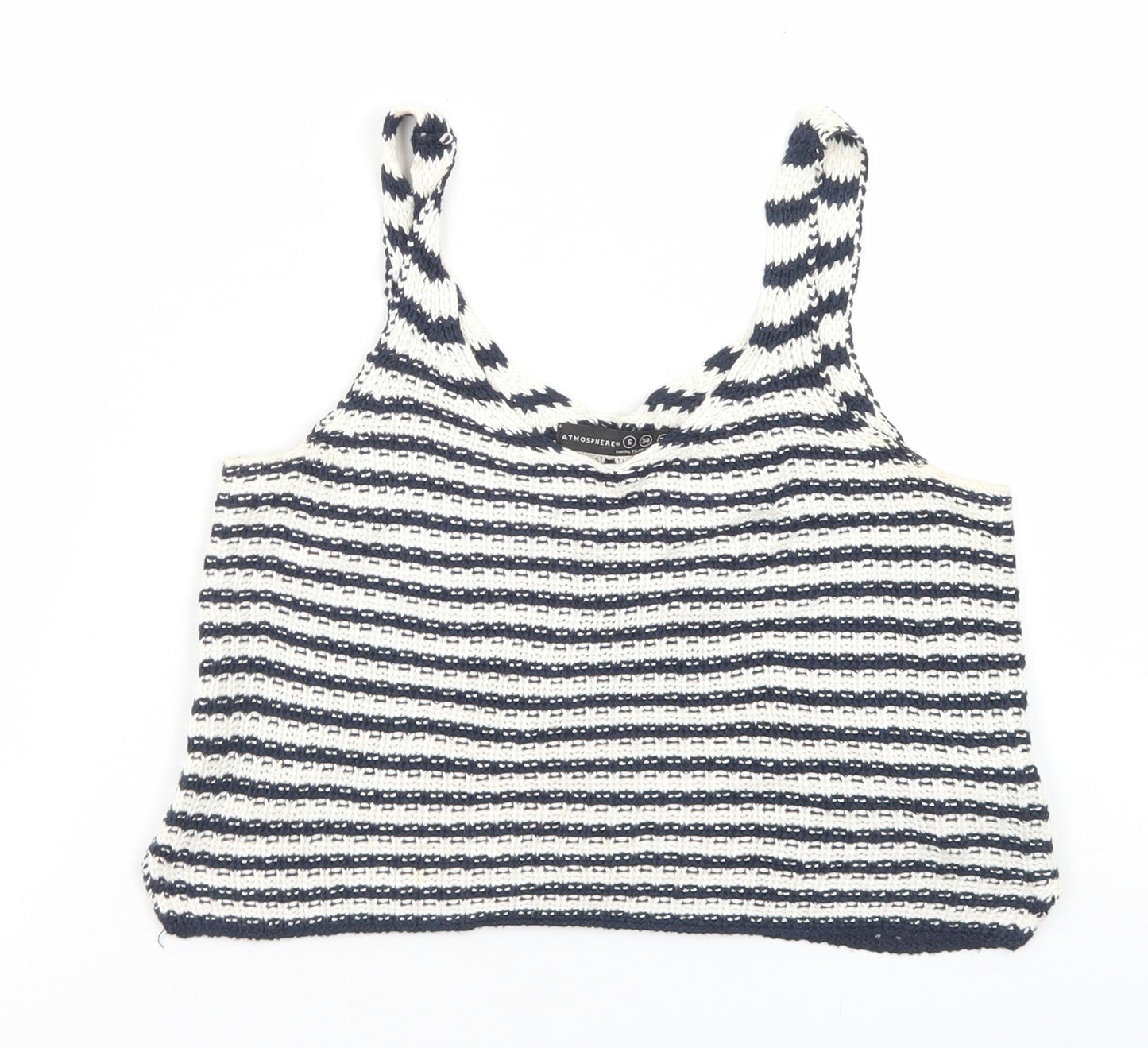 Atmosphere Womens Blue Striped Viscose Cropped Tank Size 6 Scoop Neck