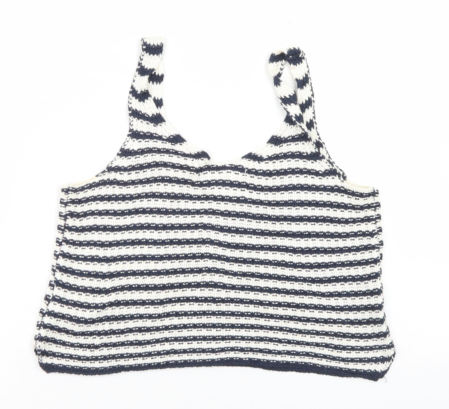 Atmosphere Womens Blue Striped Viscose Cropped Tank Size 6 Scoop Neck