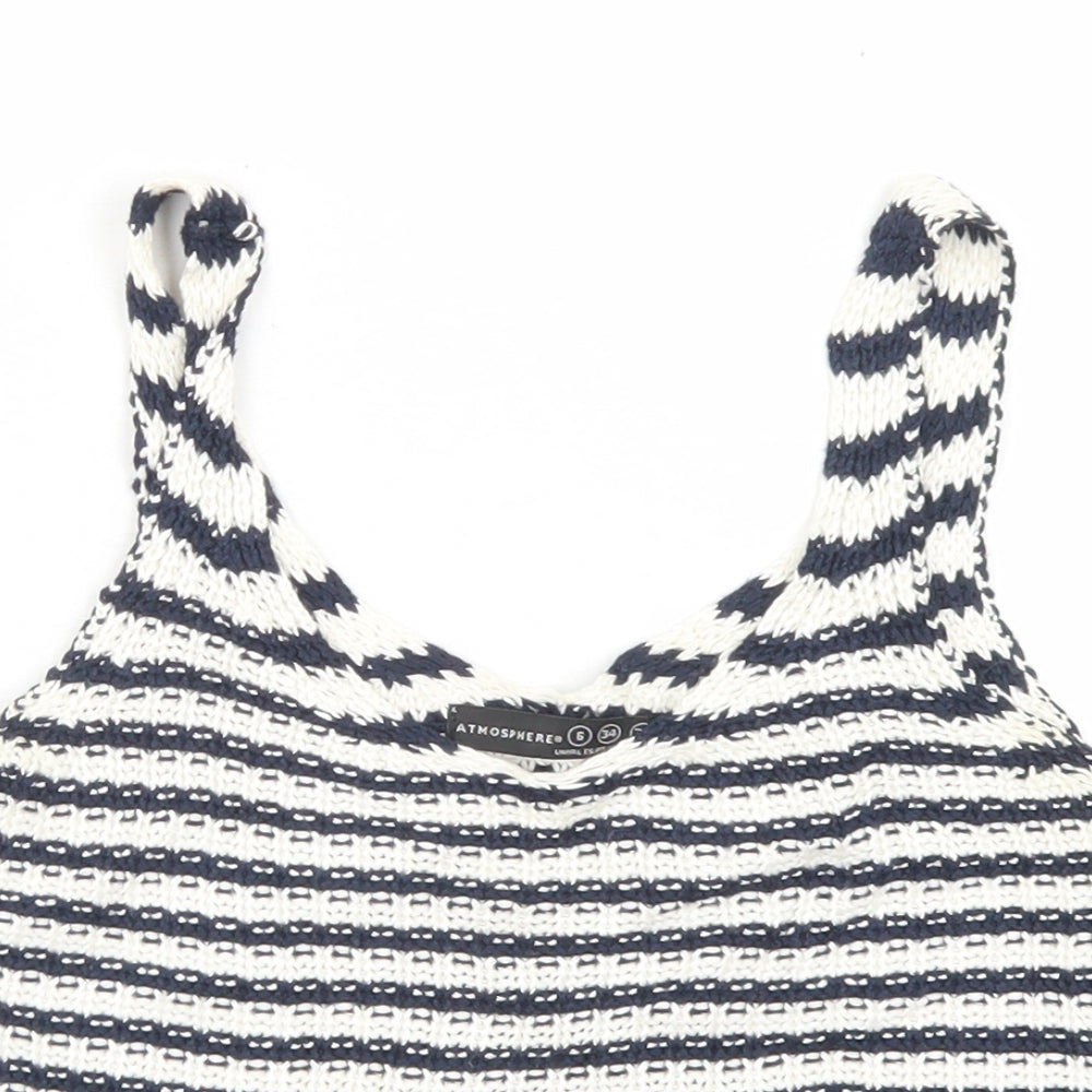 Atmosphere Womens Blue Striped Viscose Cropped Tank Size 6 Scoop Neck