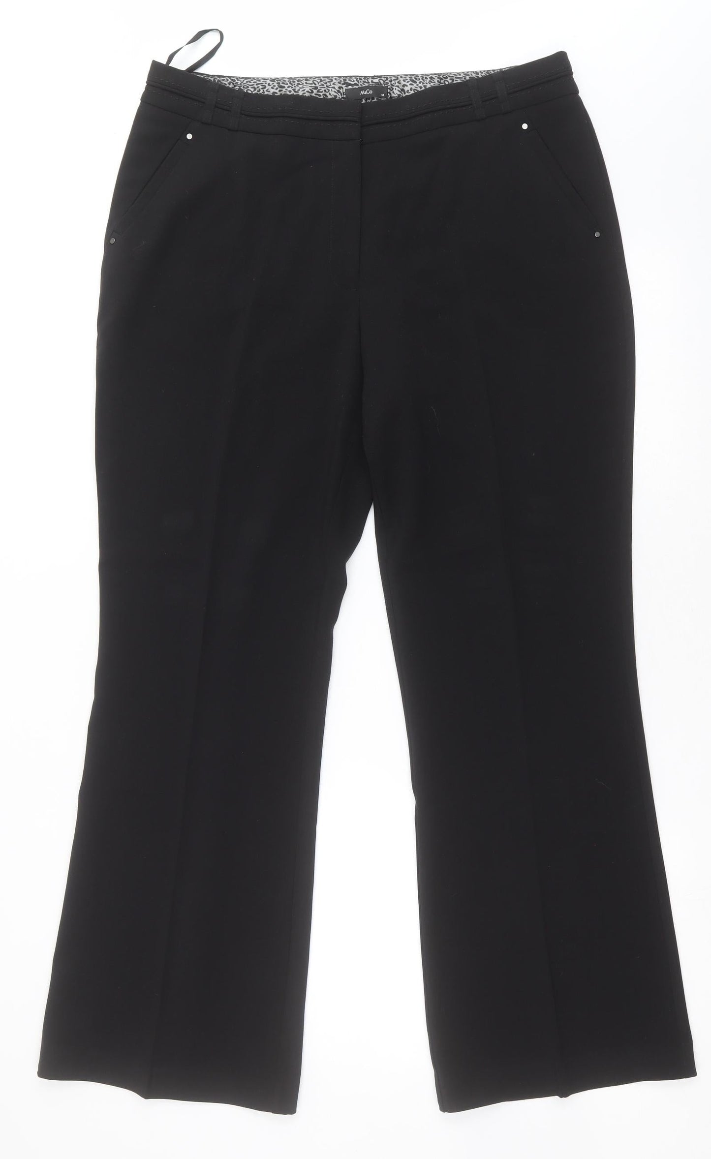 M&Co Womens Black  Polyester Trousers  Size 14 L29 in Regular Hook & Eye