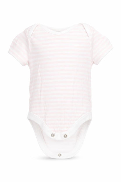 F&F Girls Pink Striped Cotton Babygrow One-Piece Size 0-3 Months  Button