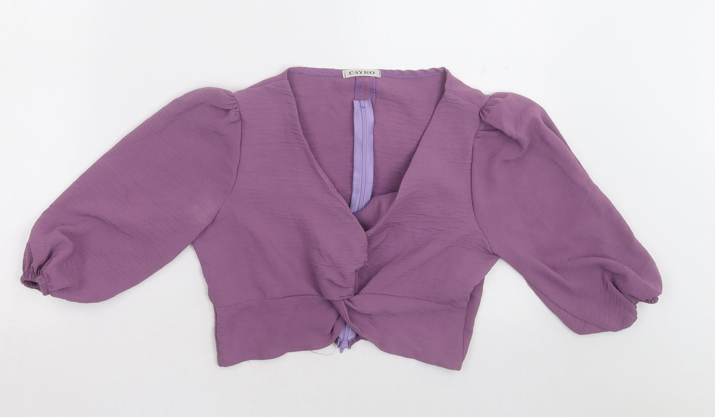 cayro Womens Purple  Polyester Cropped Blouse Size M V-Neck