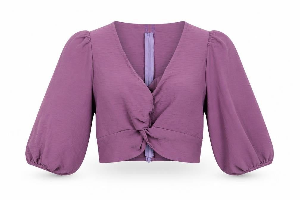 cayro Womens Purple  Polyester Cropped Blouse Size M V-Neck