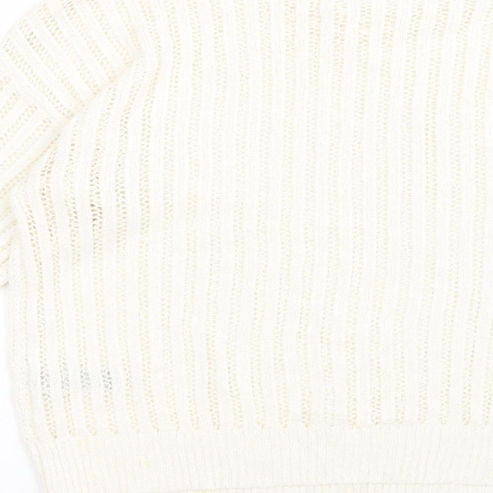 Primark Womens White Crew Neck  Acrylic Pullover Jumper Size M