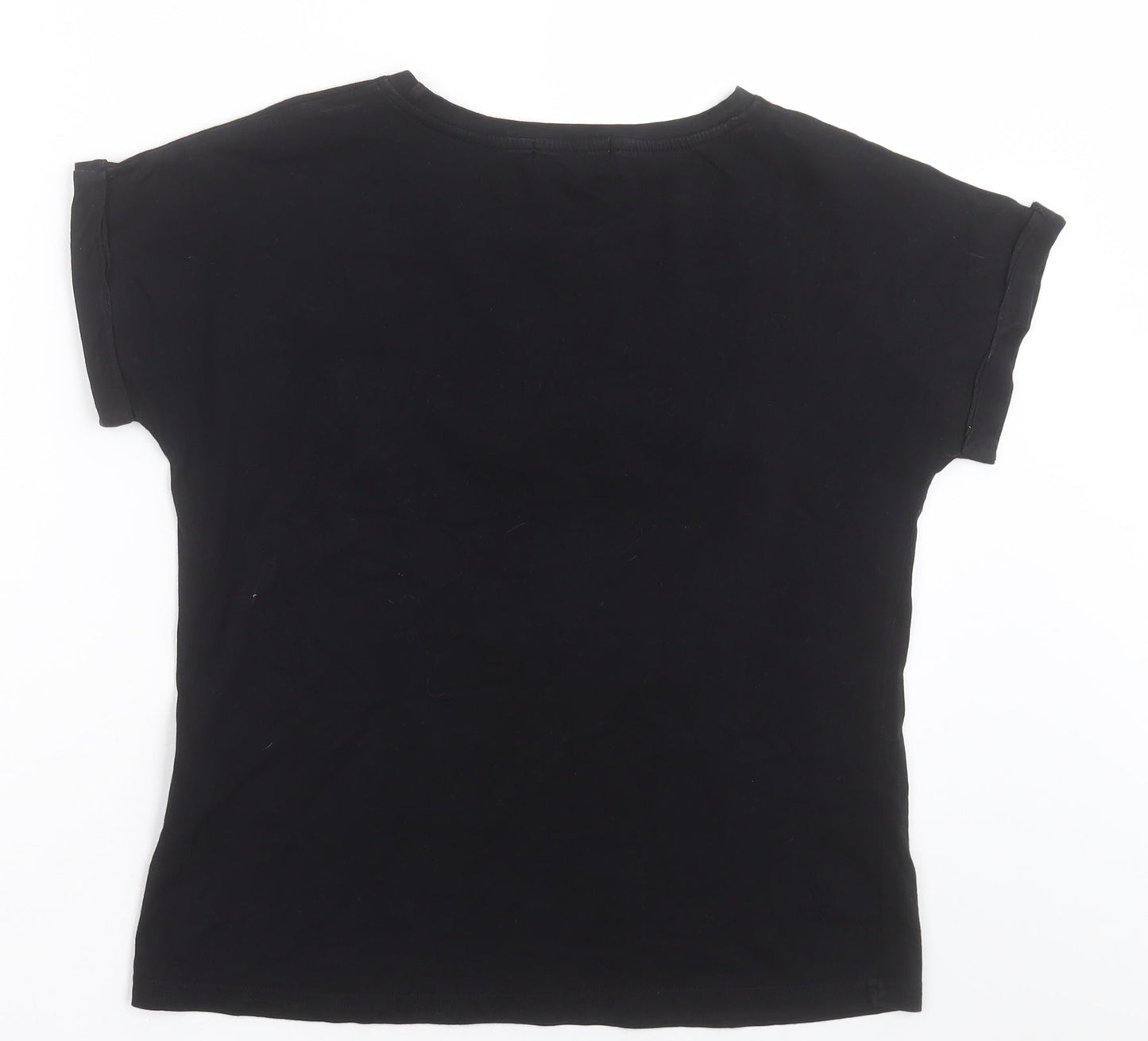 sweewe Womens Black  Cotton Basic T-Shirt Size S Crew Neck - Star