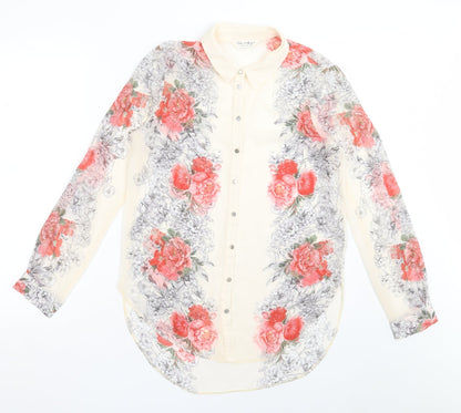 Preloved Miss Selfridge Womens Ivory Floral Polyester Basic Button-Up Size 10 Collared - Front