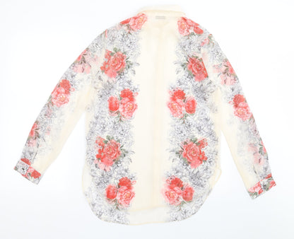 Preloved Miss Selfridge Womens Ivory Floral Polyester Basic Button-Up Size 10 Collared - Back
