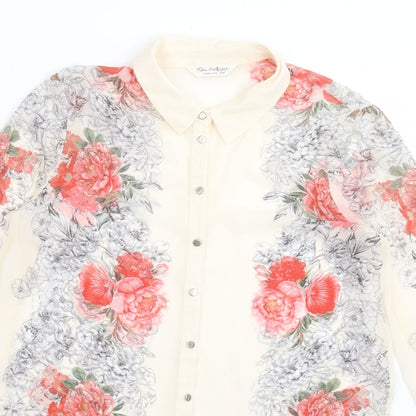 Preloved Miss Selfridge Womens Ivory Floral Polyester Basic Button-Up Size 10 Collared - Detail