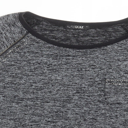 Quiz Womens Grey Crew Neck  Viscose Pullover Jumper Size S