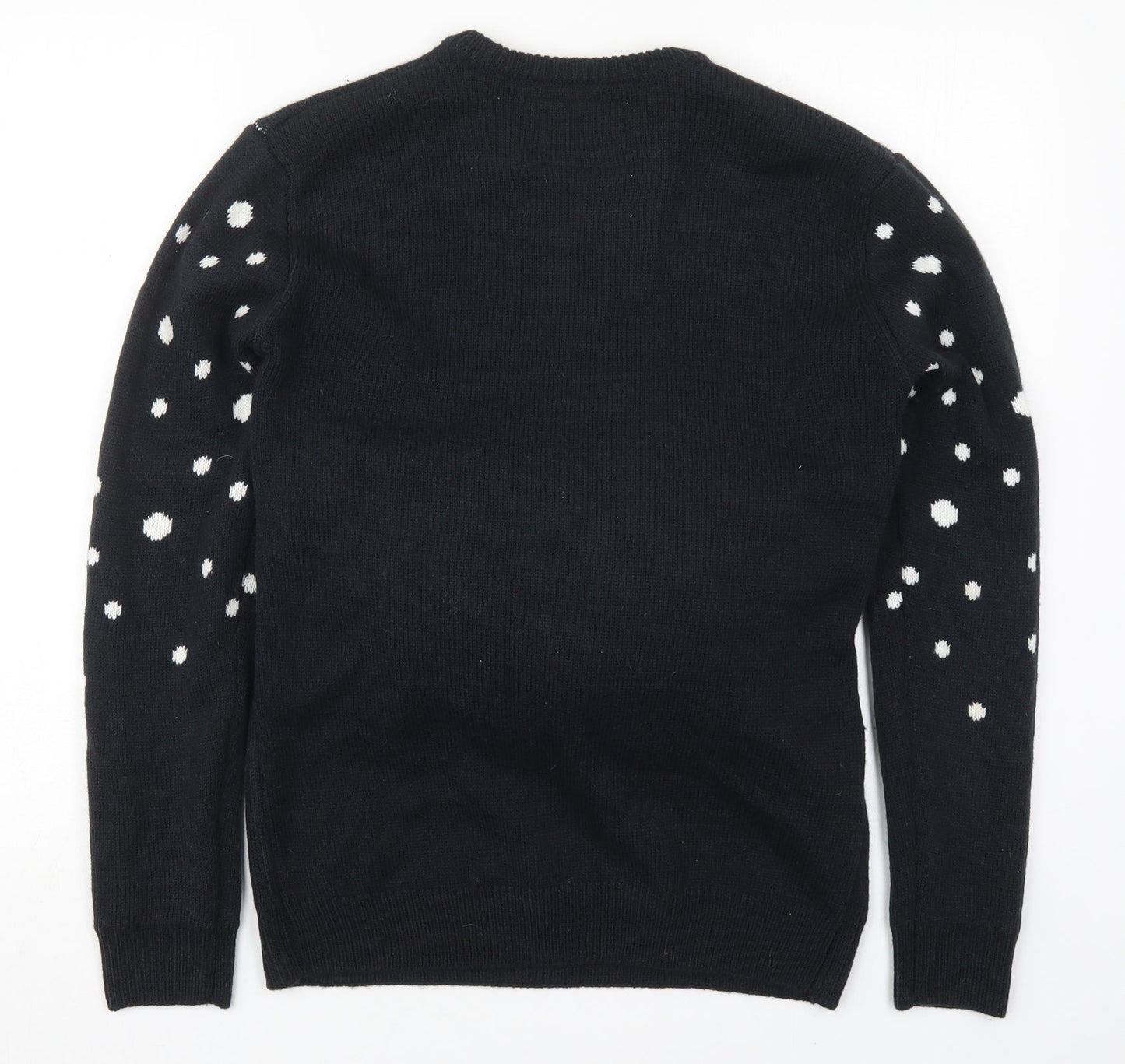 Cedar Wood State Mens Black Round Neck Polka Dot Acrylic Pullover Jumper Size S   - Santa