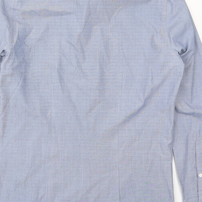 Preloved F&F Mens Blue  Polyester  Button-Up Size 14.5 Collared Button - Label