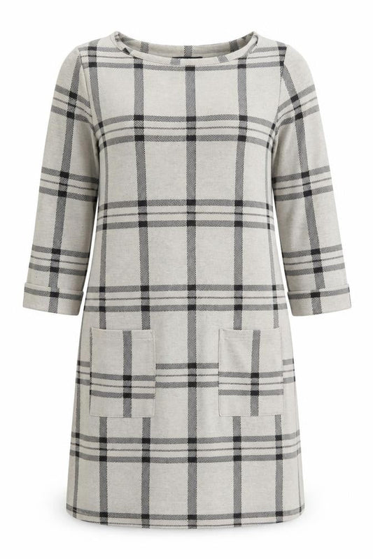 Primark Womens Grey Check Polyester T-Shirt Dress  Size 10  Round Neck Pullover
