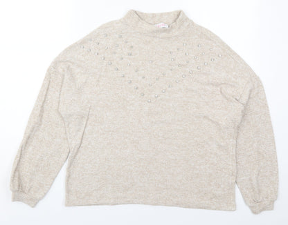 Savior Womens Beige Mock Neck  Viscose Pullover Jumper Size M