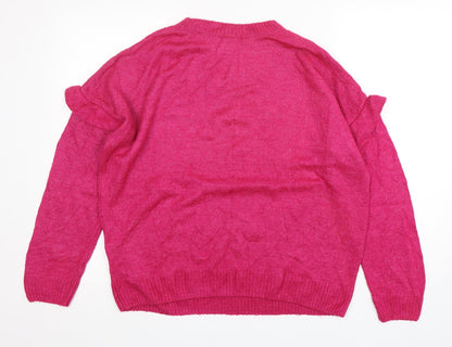 C&A Womens Pink Crew Neck  Acrylic Pullover Jumper Size M