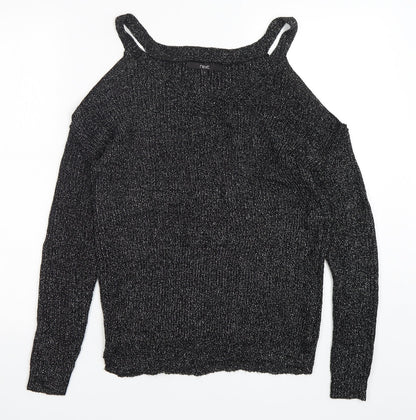 Next Womens Silver V-Neck  Acrylic Pullover Jumper Size 6