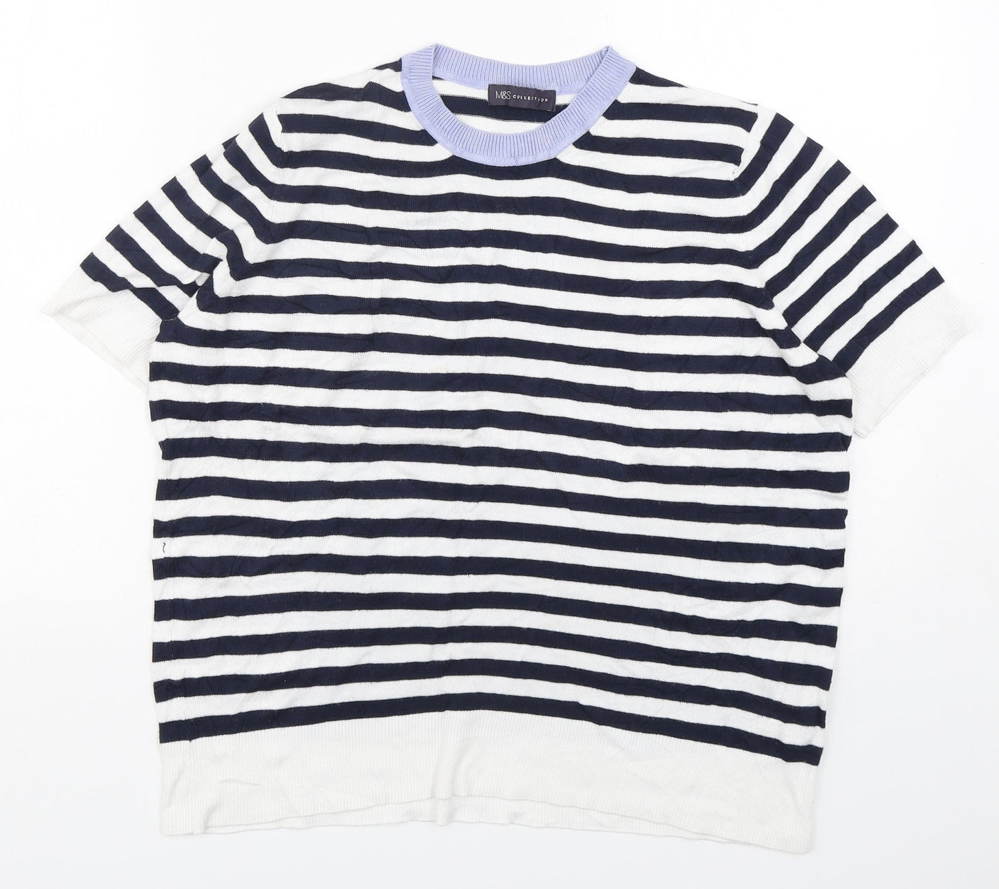 Marks and Spencer Womens Multicoloured Round Neck Striped Viscose Pullover Jumper Size 14