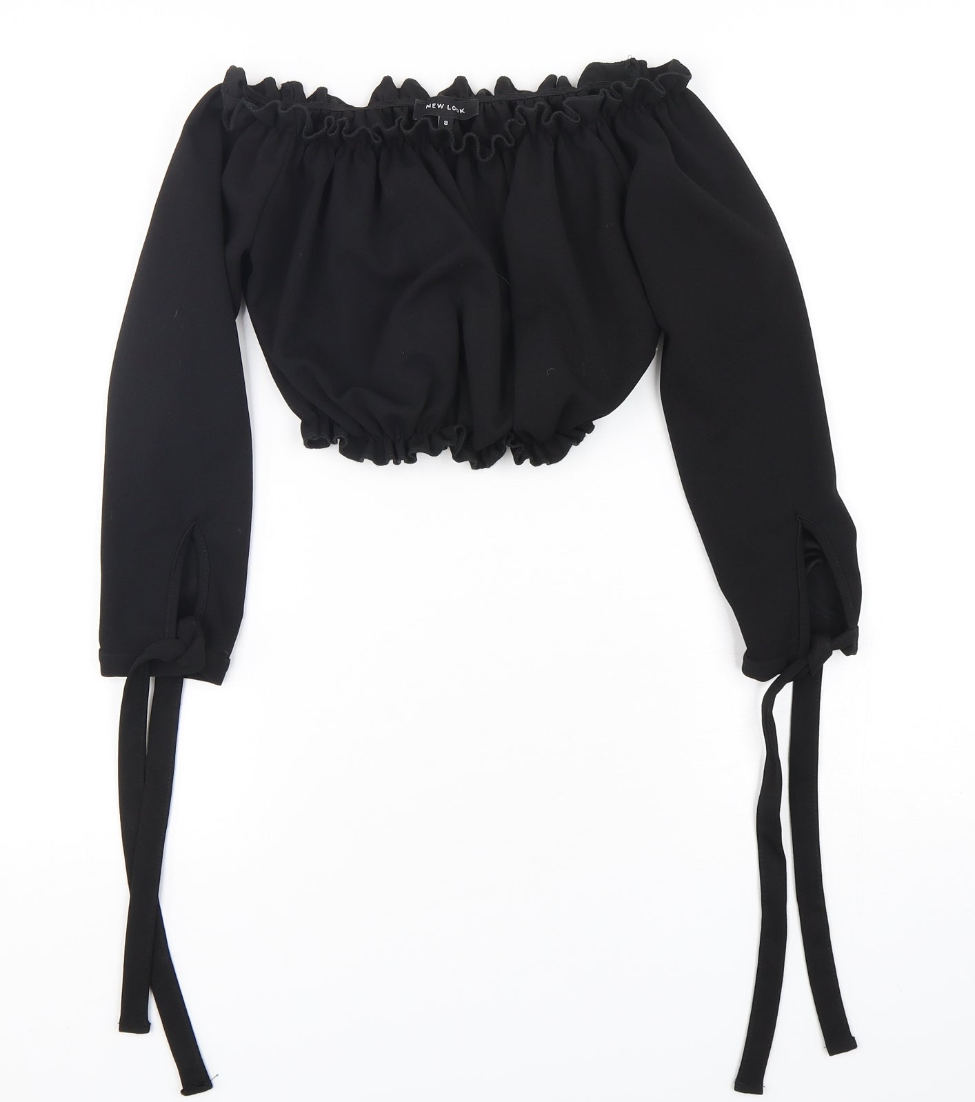 New Look Womens Black  Polyester Cropped Blouse Size 8 Off the Shoulder