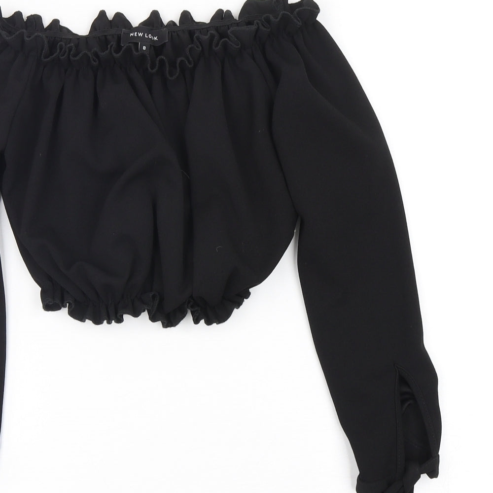 New Look Womens Black  Polyester Cropped Blouse Size 8 Off the Shoulder