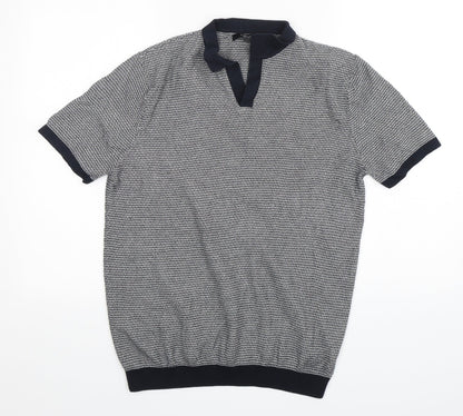 Next Mens Blue Collared Striped Cotton Pullover Jumper Size M