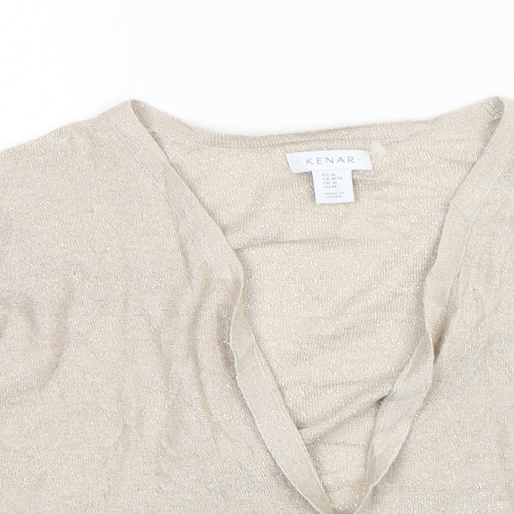 Kenar Womens Beige V-Neck  Acrylic Cardigan Jumper Size M